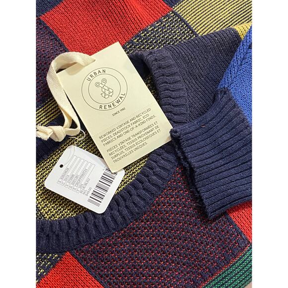 NWT URBAN RENEWAL Cropped Colorblock Sweater M/L Square Print Recycled Vintage - Picture 6 of 7